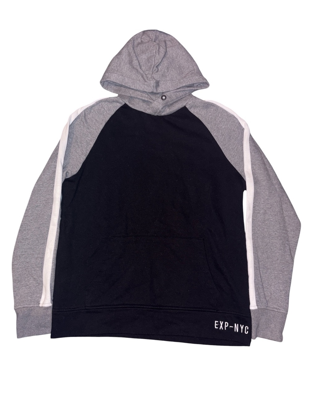 Express Men’s Black & Gray Raglan Hooded Sweatshirt